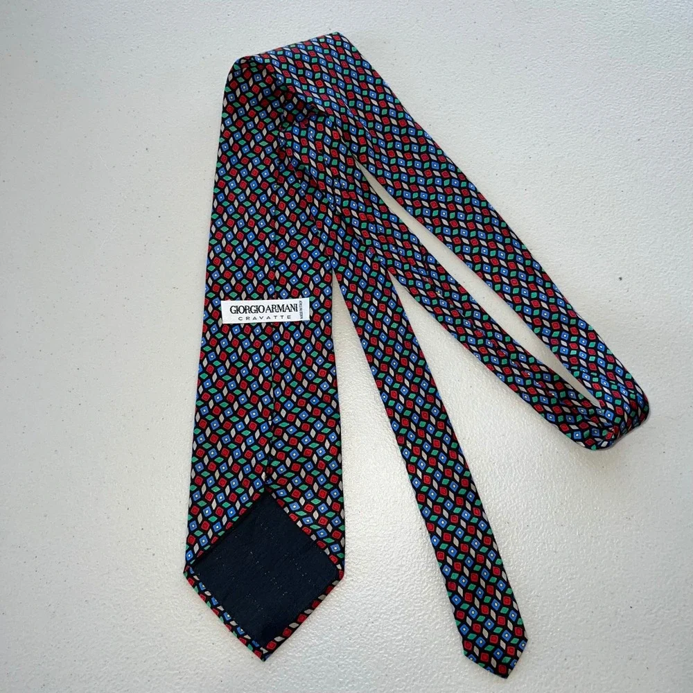 Giorgio Armani Cravatte 100% Silk Geometric Tie Blue Green‎ Red